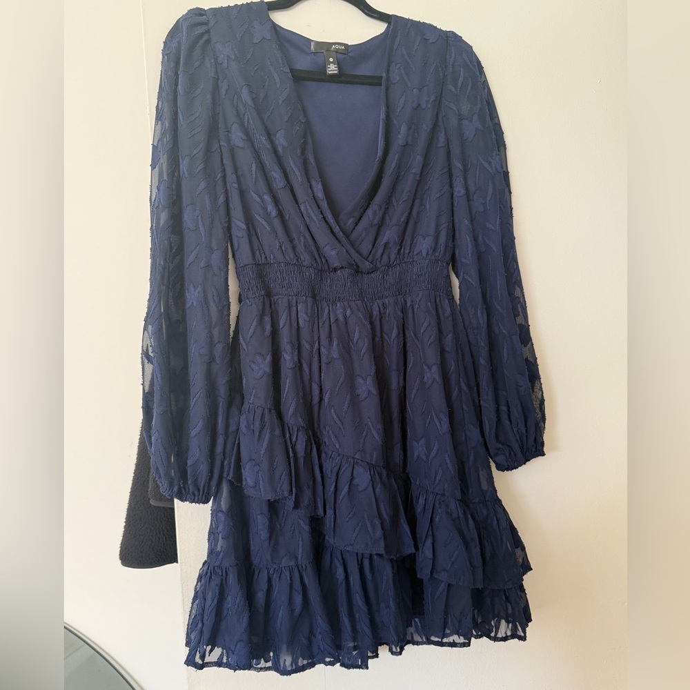 Aqua Deep Blue Long Sleeve Dress